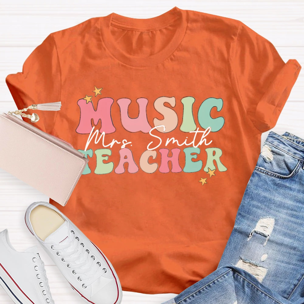 Personalized Name Colored Letters Music Teacher T-shirt