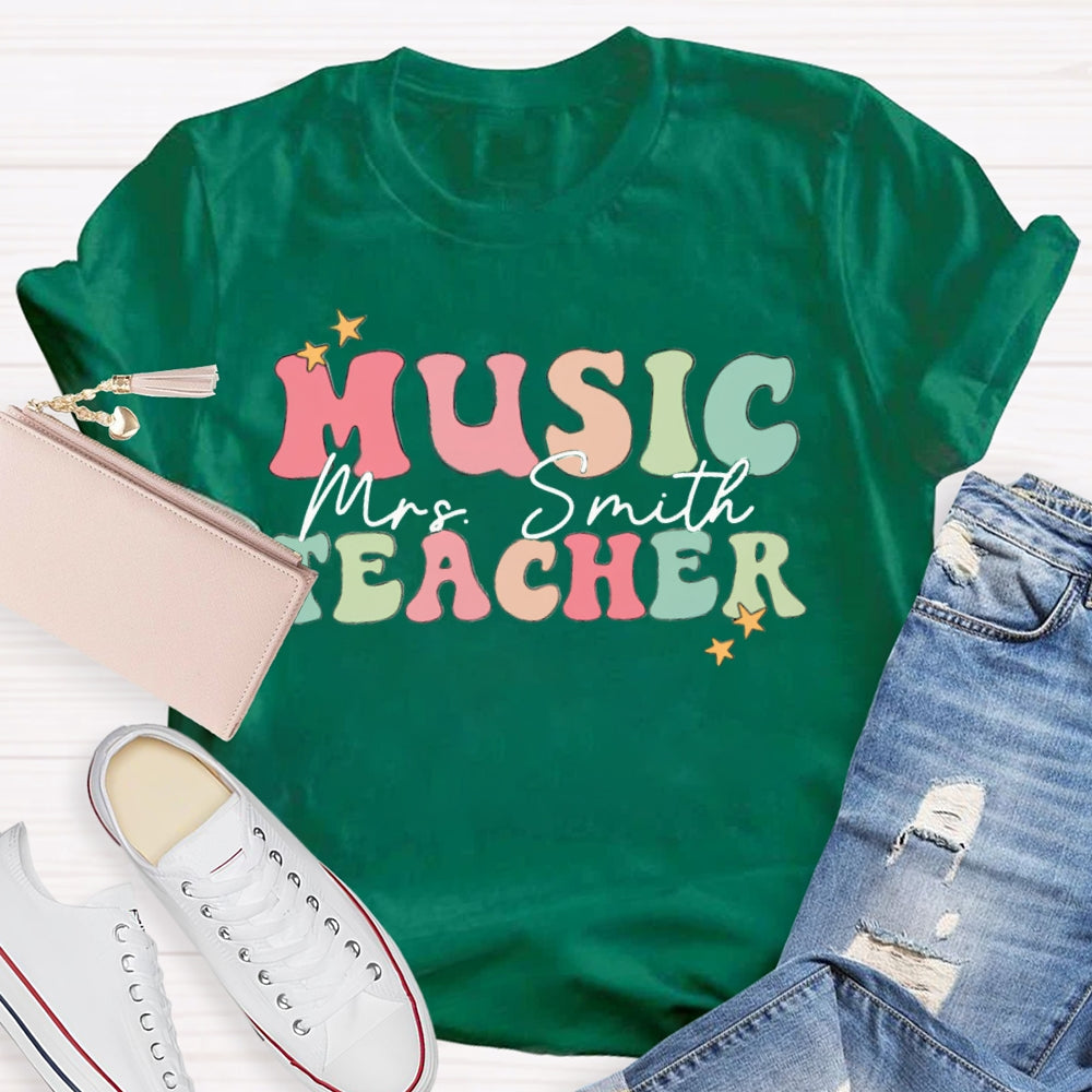 Personalized Name Colored Letters Music Teacher T-shirt
