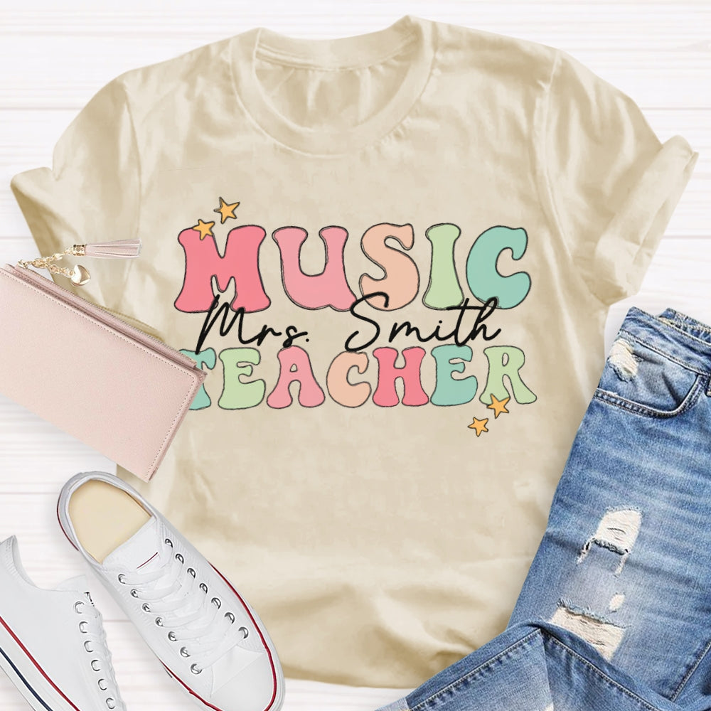 Personalized Name Colored Letters Music Teacher T-shirt