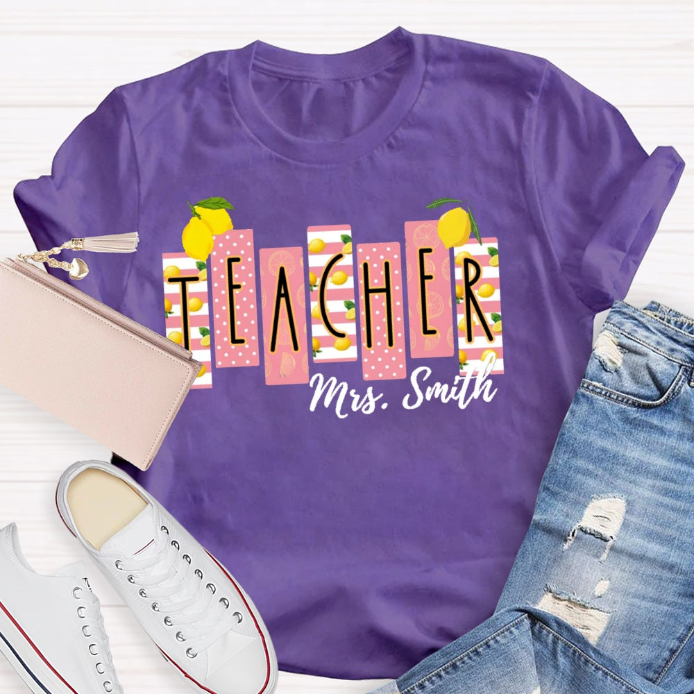 Personalized Name Teacher Shirt Lemon Pattern Printing T-shirt