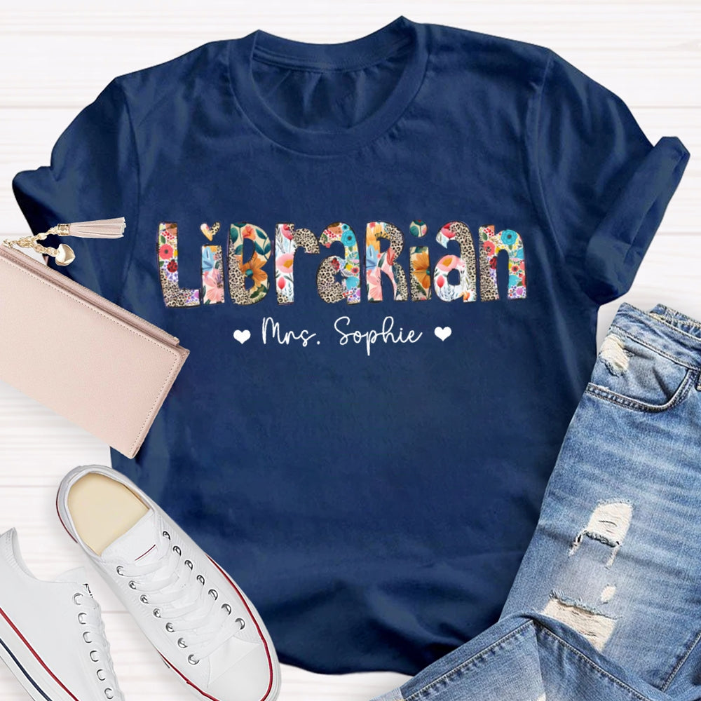 Personalized Name Librarian Colorful Patchwork And Leopard Print T-shirt