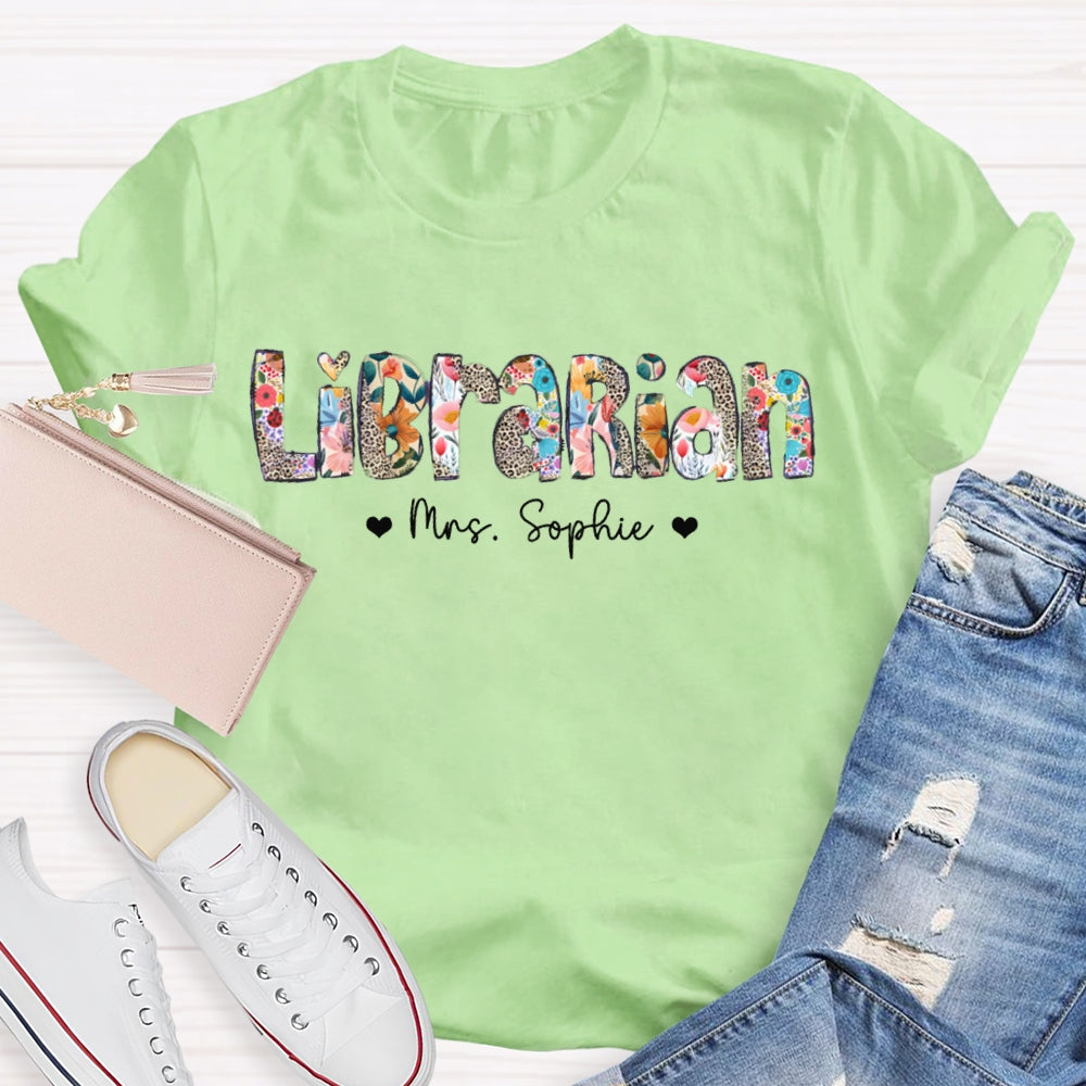 Personalized Name Librarian Colorful Patchwork And Leopard Print T-shirt