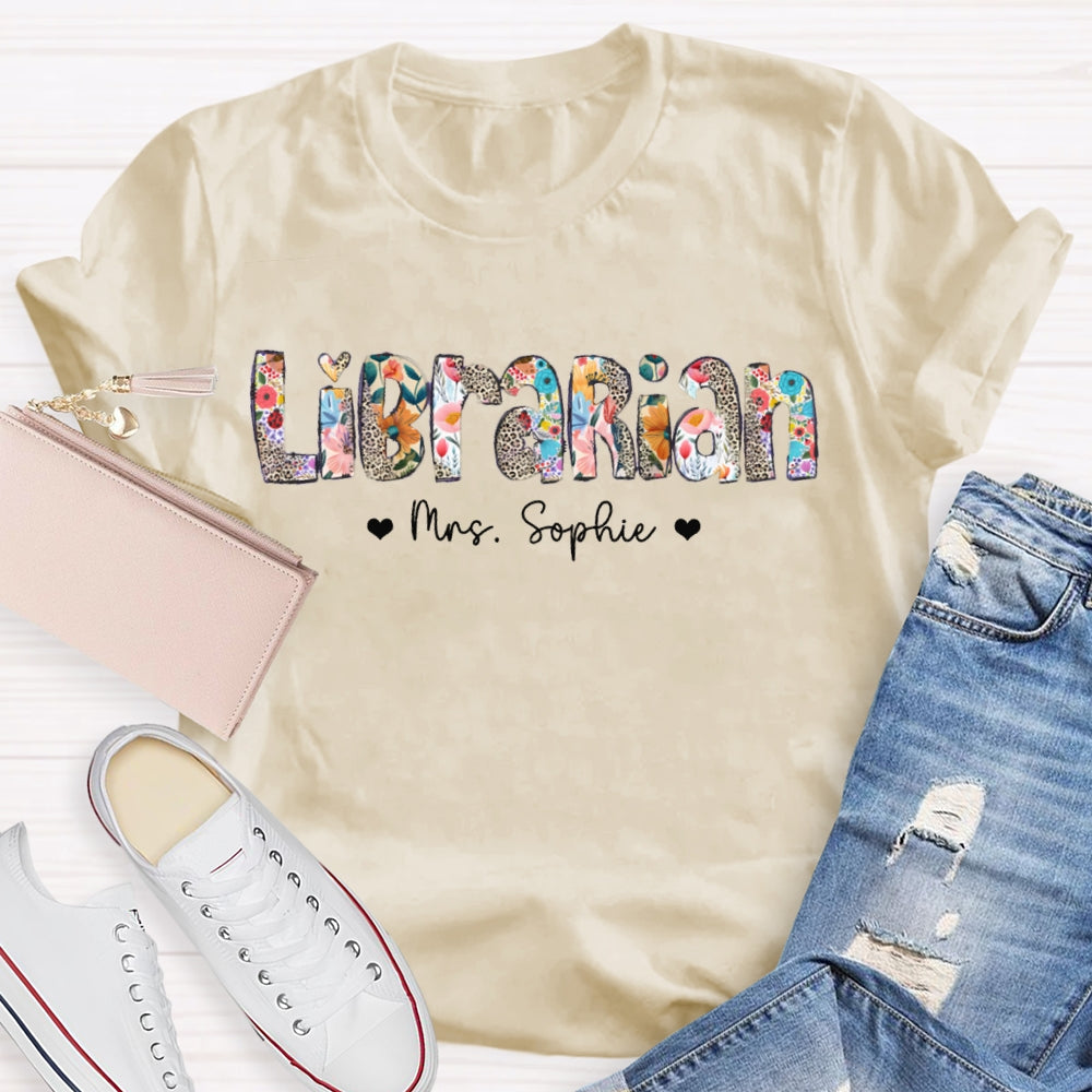 Personalized Name Librarian Colorful Patchwork And Leopard Print T-shirt