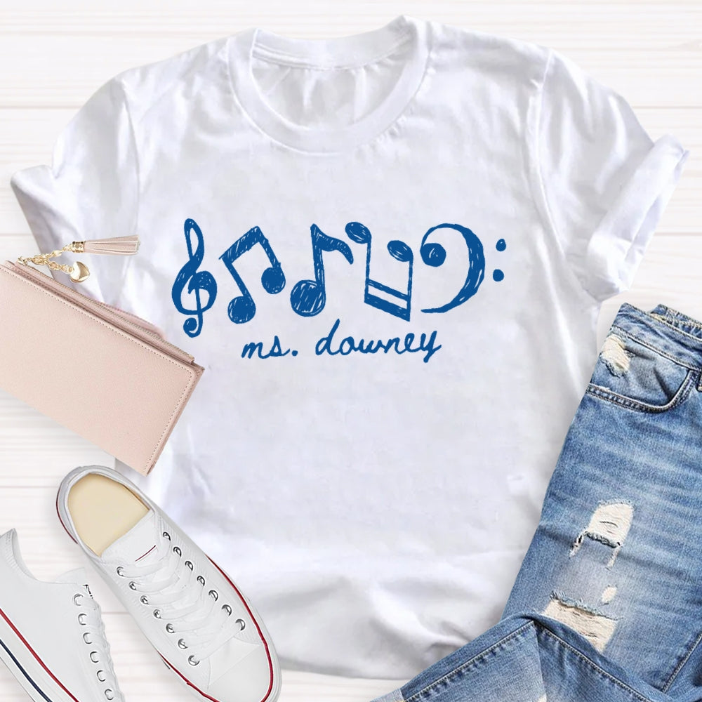 Personalized Name Note Pattern Printing T-shirt