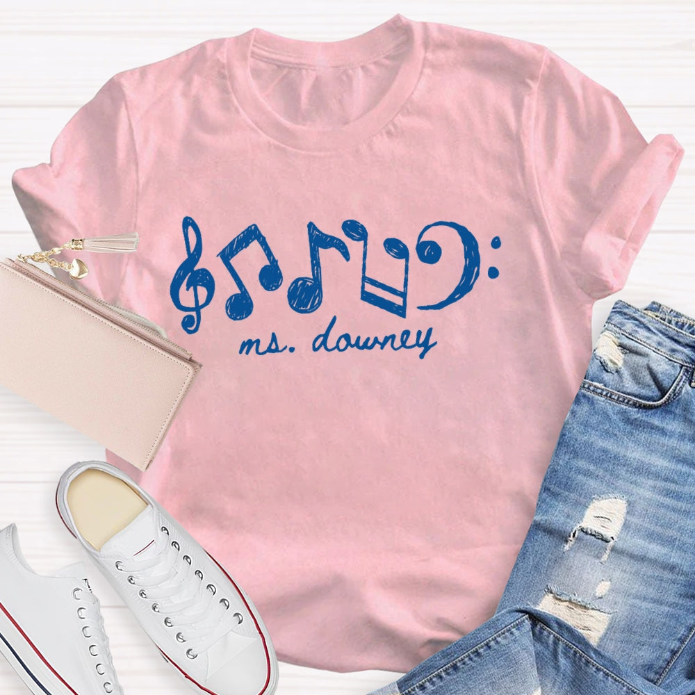 Personalized Name Note Pattern Printing T-shirt