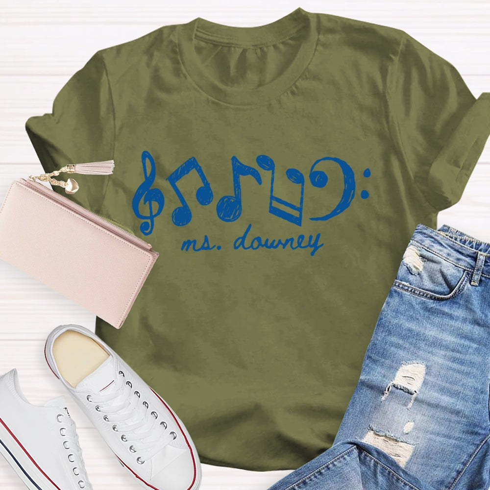 Personalized Name Note Pattern Printing T-shirt