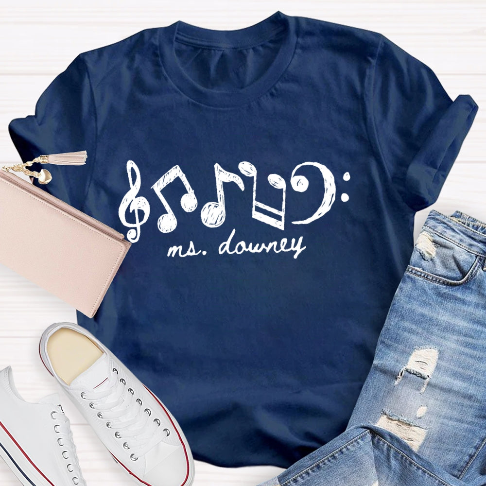 Personalized Name Note Pattern Printing T-shirt
