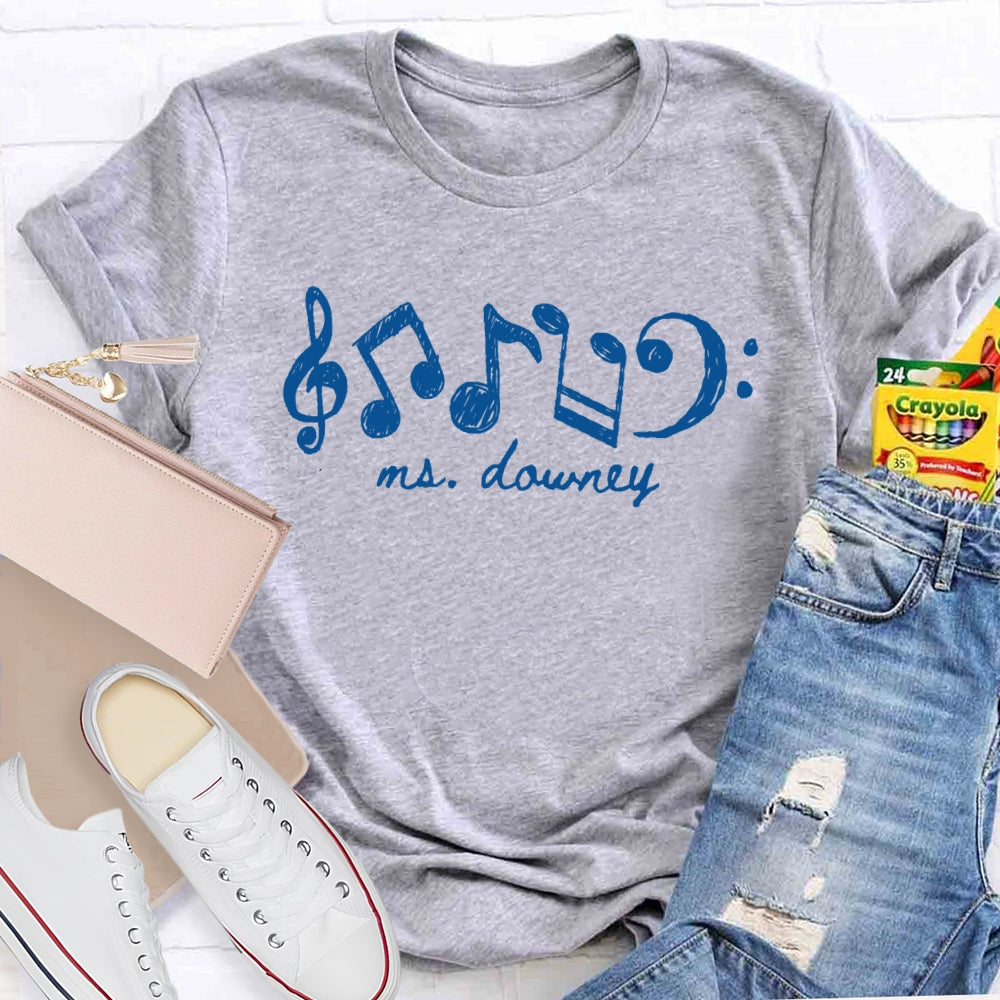 Personalized Name Note Pattern Printing T-shirt