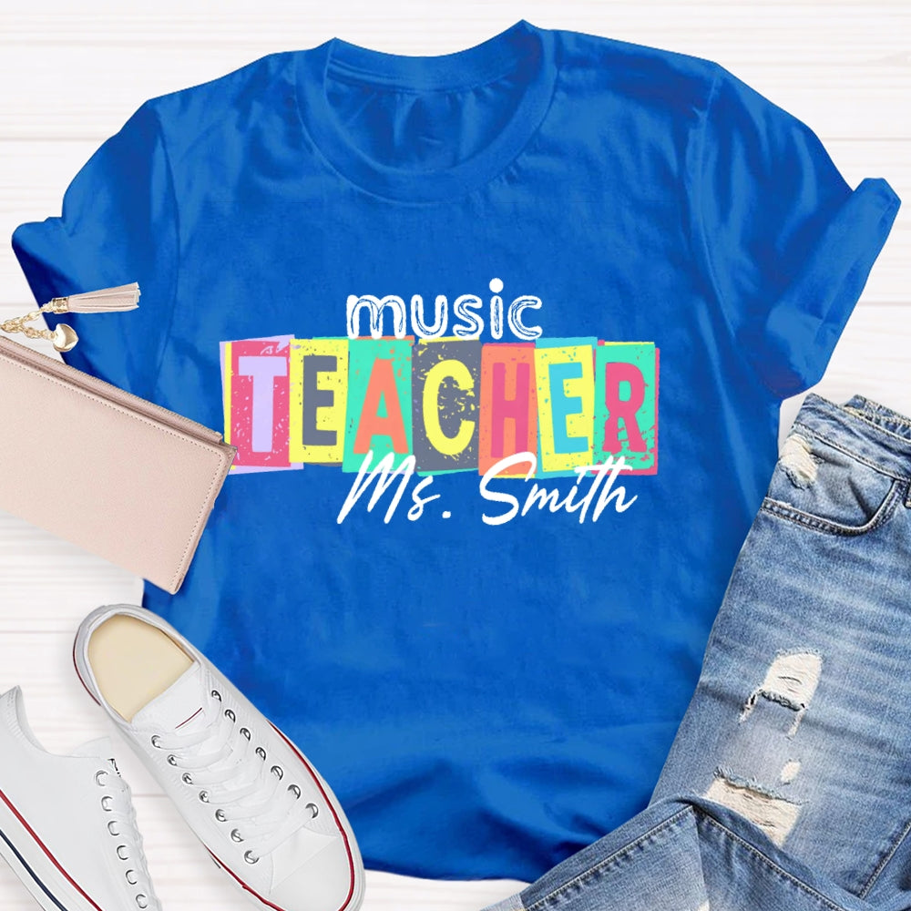 Personalized Name Music Teacher Colorful Square Pattern T-shirt