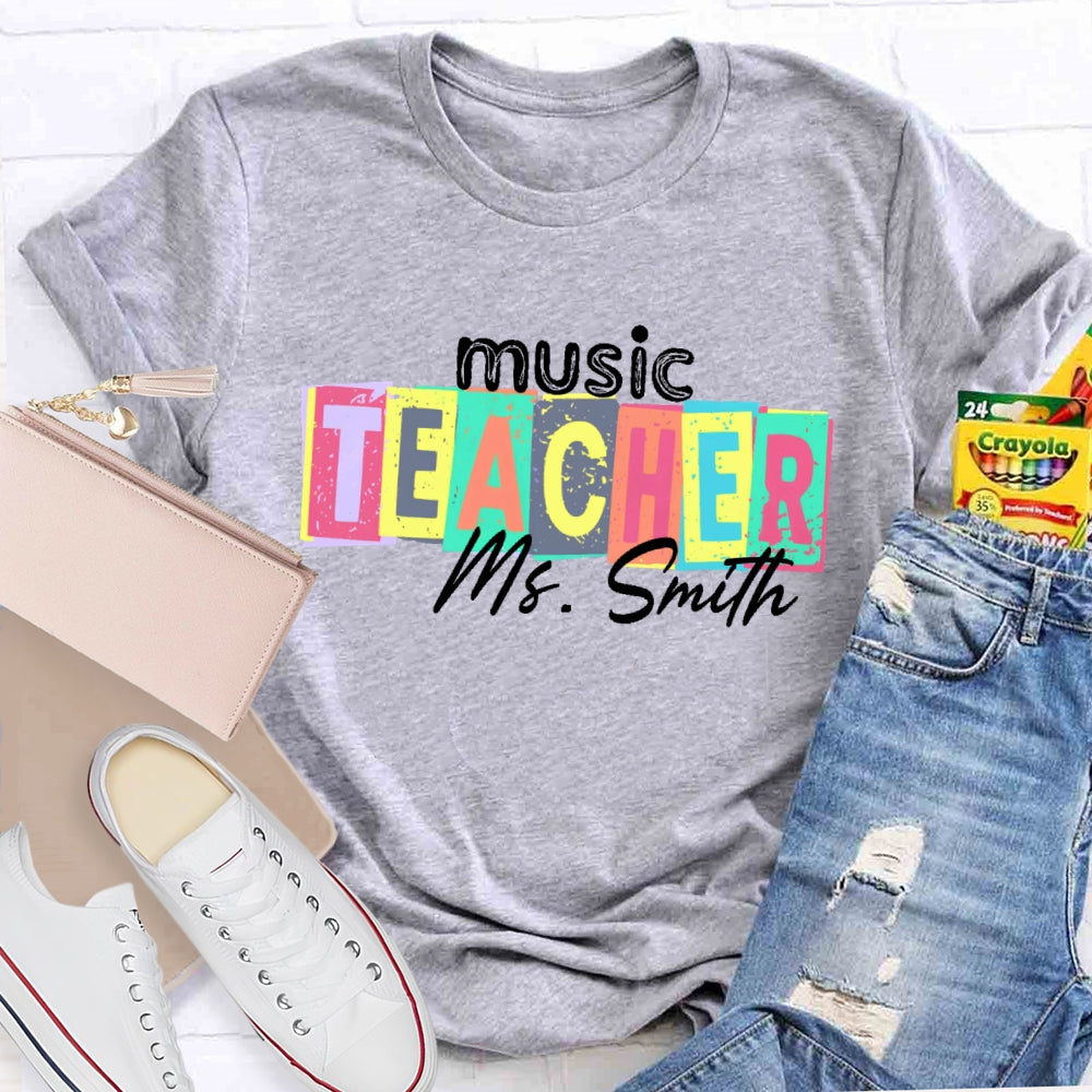 Personalized Name Music Teacher Colorful Square Pattern T-shirt