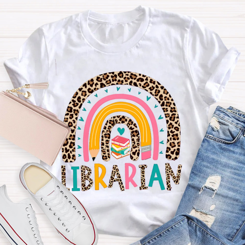 Colorful Letters And Leopard Print Combination Librarian T-shirt