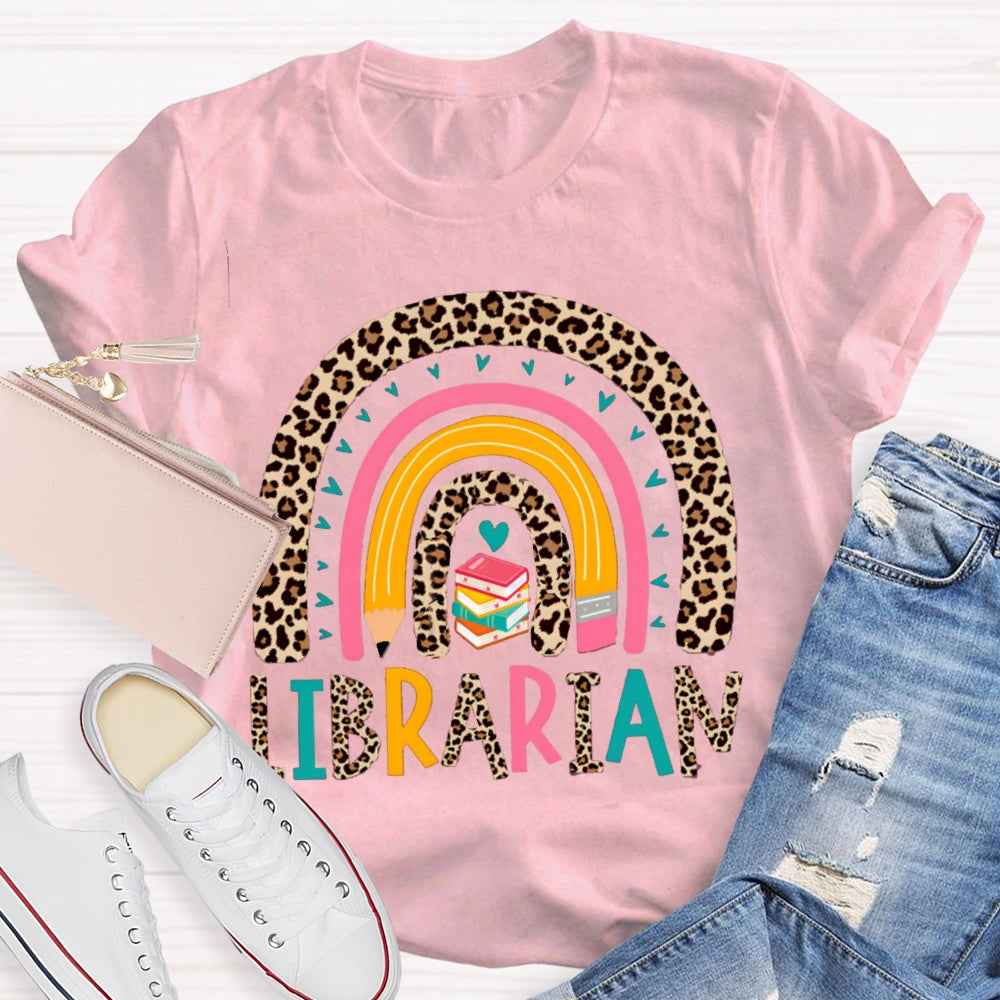 Colorful Letters And Leopard Print Combination Librarian T-shirt