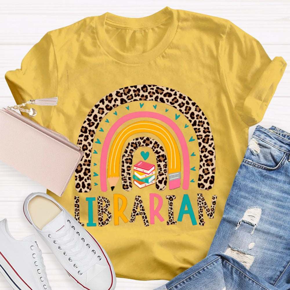 Colorful Letters And Leopard Print Combination Librarian T-shirt