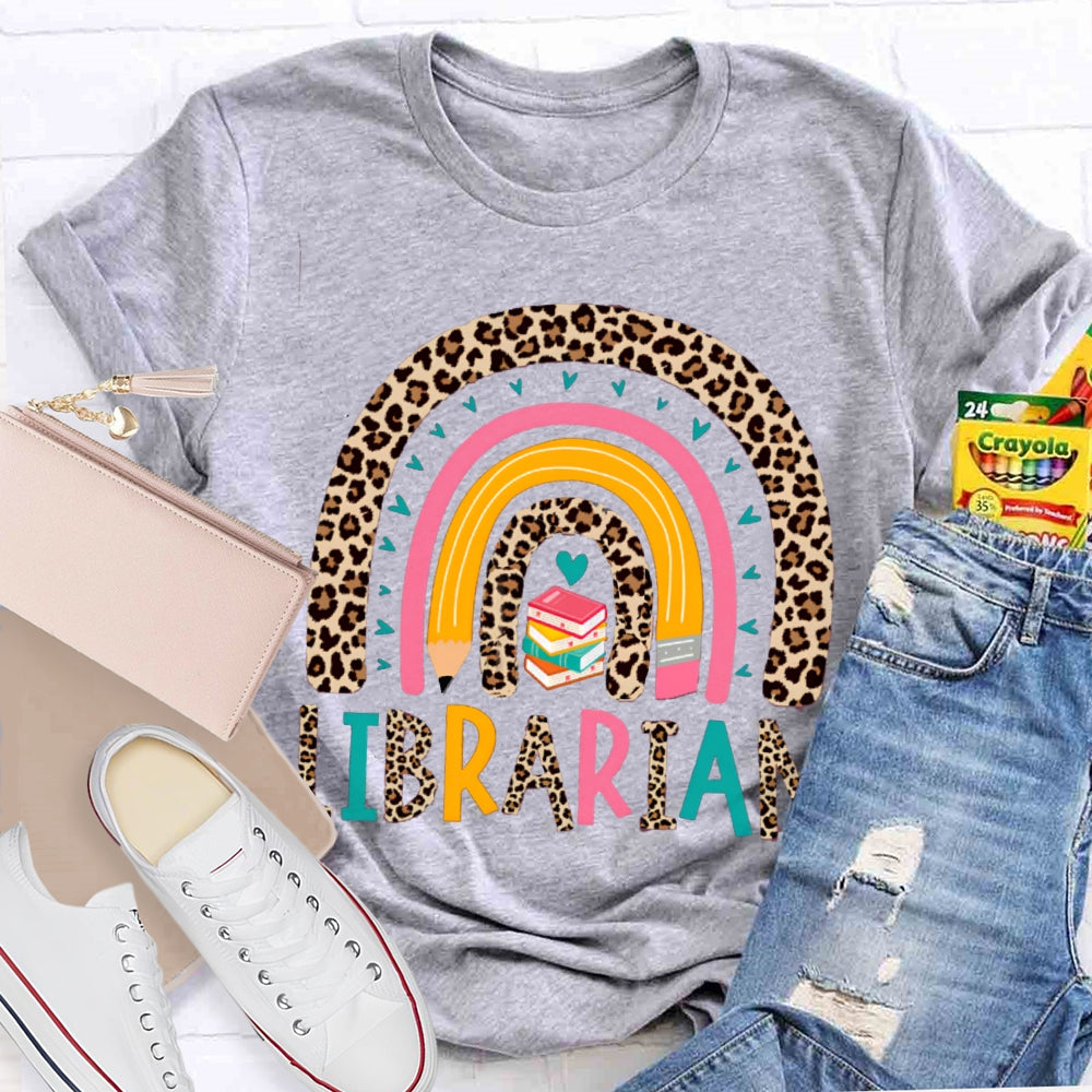 Colorful Letters And Leopard Print Combination Librarian T-shirt