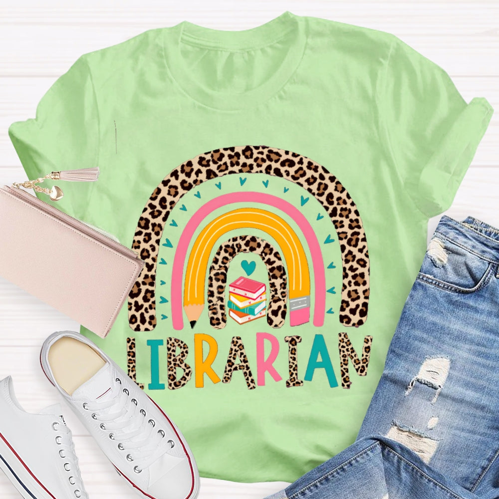Colorful Letters And Leopard Print Combination Librarian T-shirt