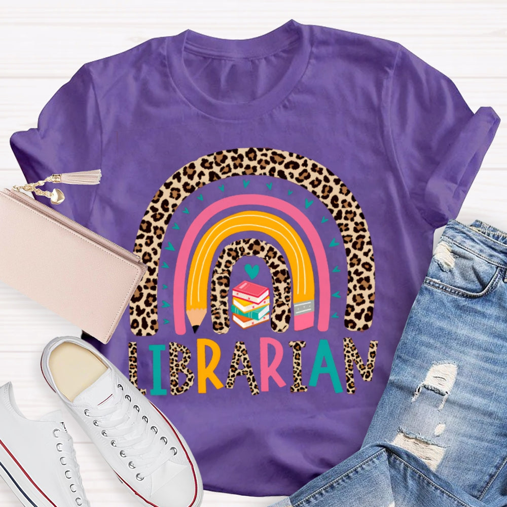 Colorful Letters And Leopard Print Combination Librarian T-shirt