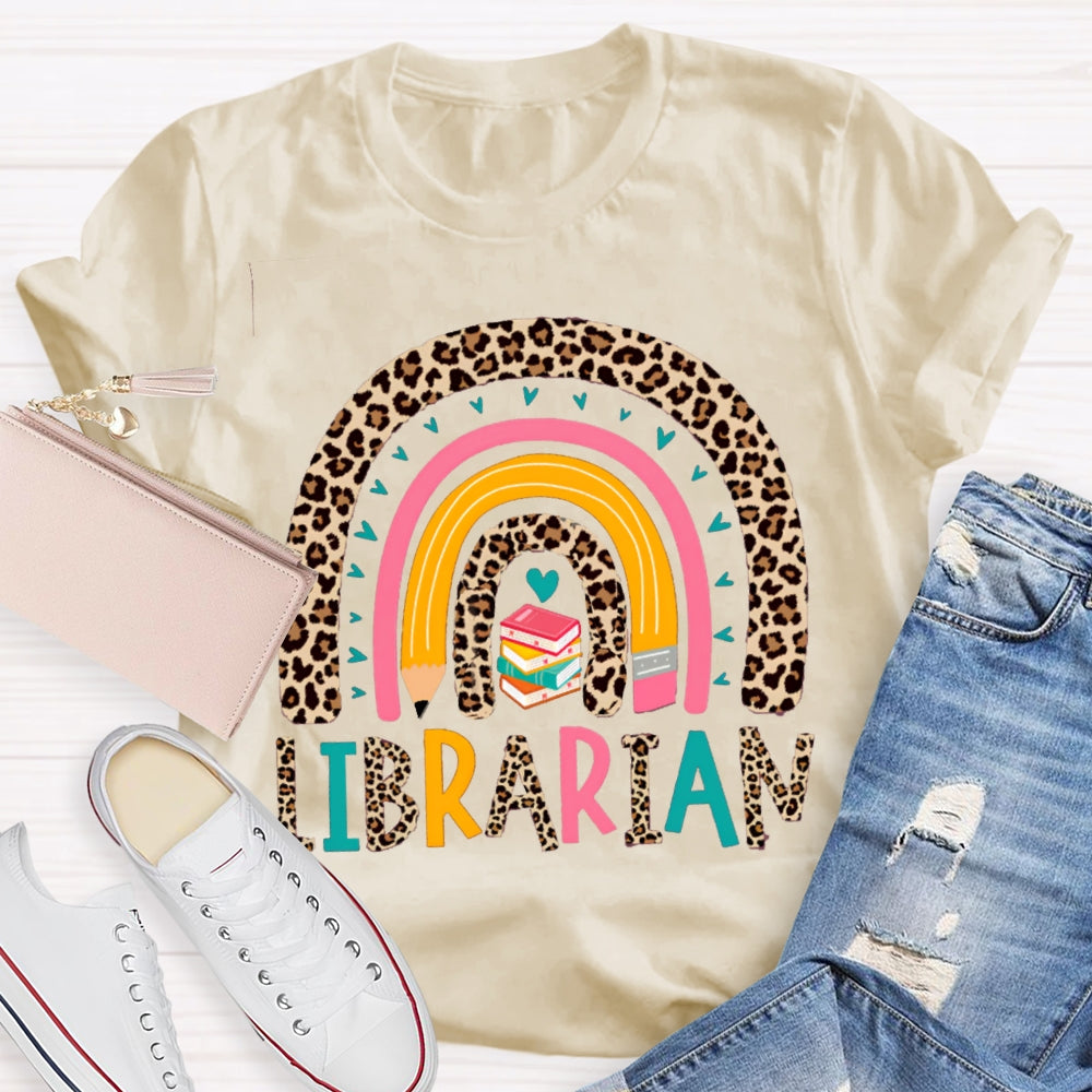Colorful Letters And Leopard Print Combination Librarian T-shirt