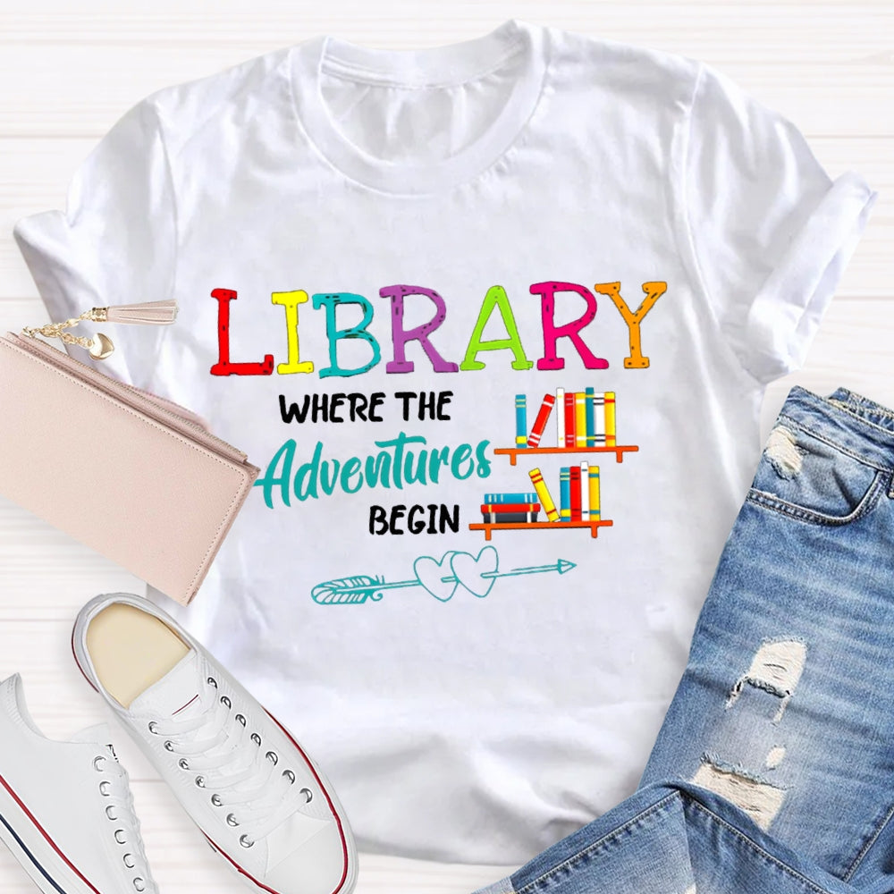 Library Where The Adventures Begin Coloring Book T-shirt