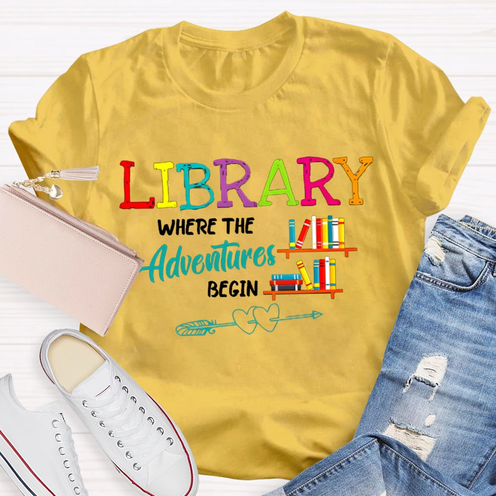 Library Where The Adventures Begin Coloring Book T-shirt