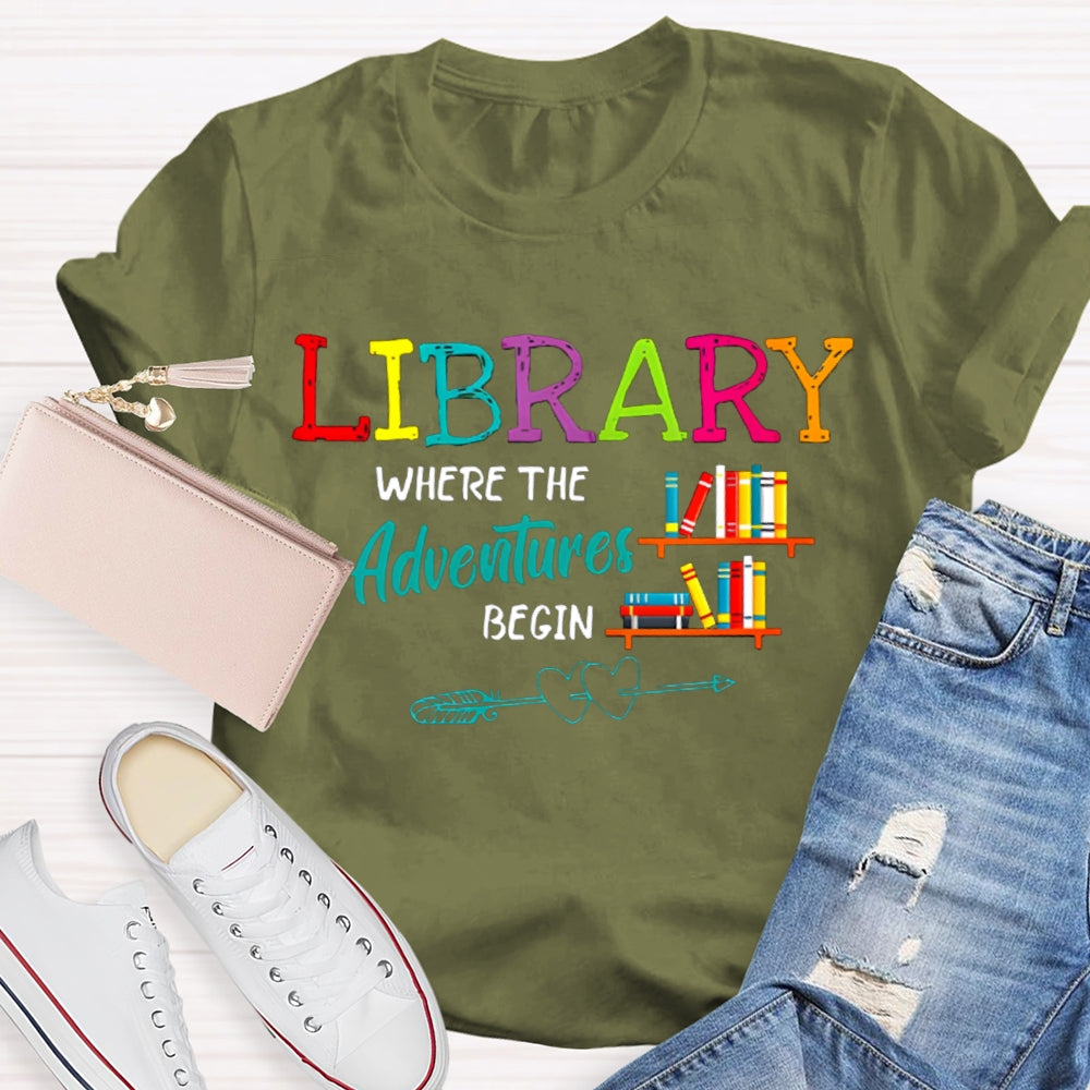 Library Where The Adventures Begin Coloring Book T-shirt