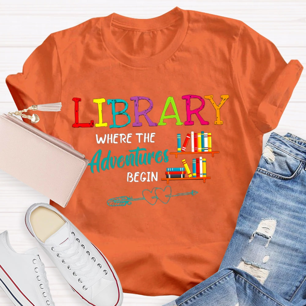 Library Where The Adventures Begin Coloring Book T-shirt