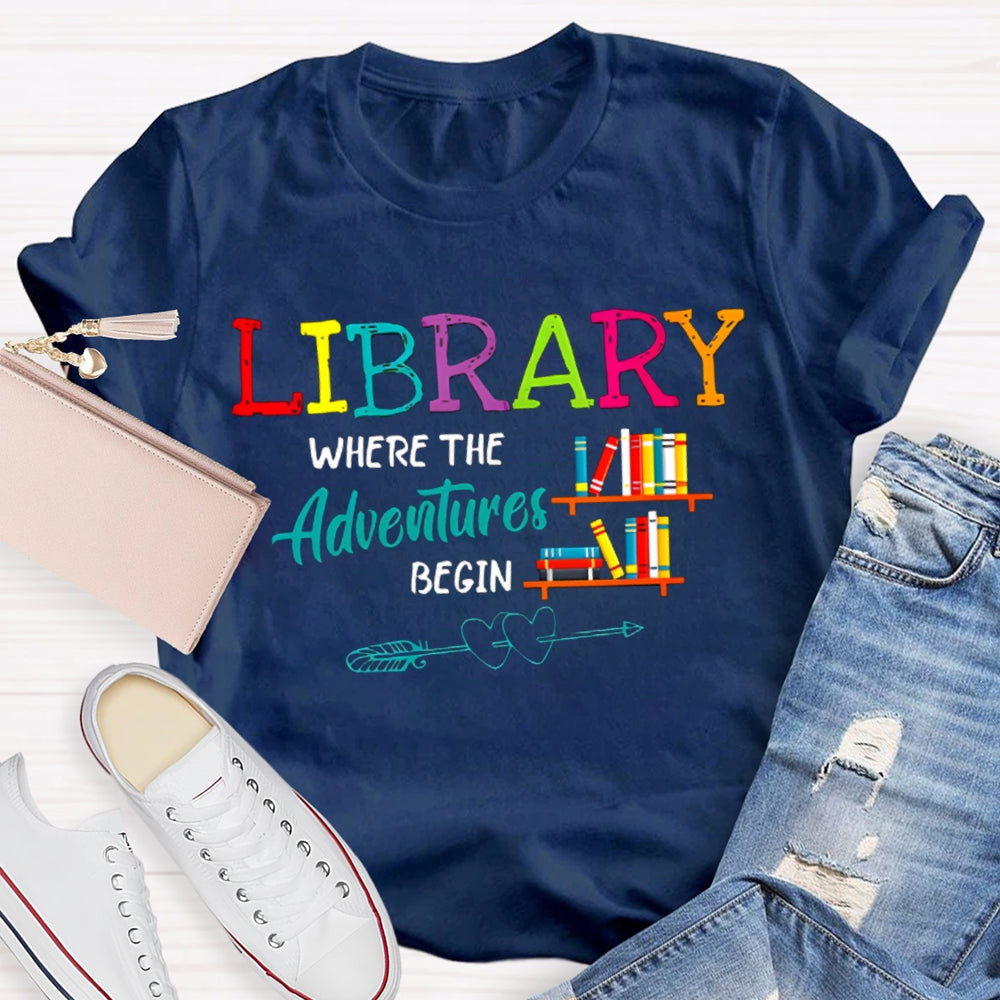 Library Where The Adventures Begin Coloring Book T-shirt