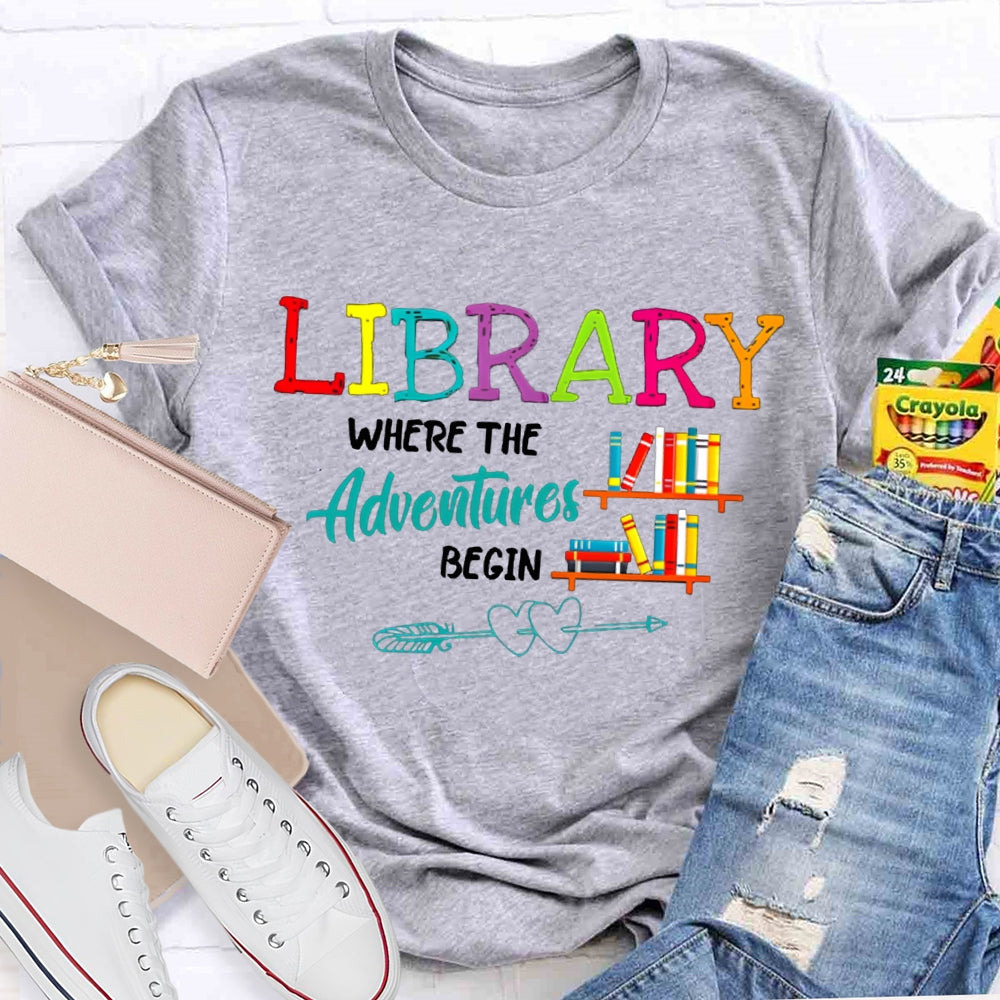 Library Where The Adventures Begin Coloring Book T-shirt