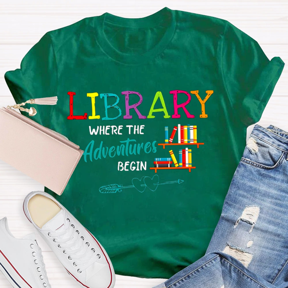 Library Where The Adventures Begin Coloring Book T-shirt