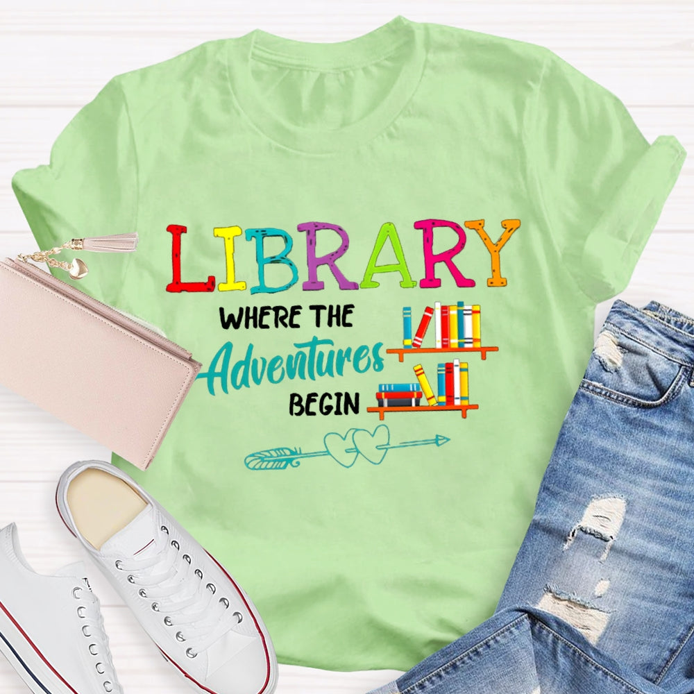 Library Where The Adventures Begin Coloring Book T-shirt