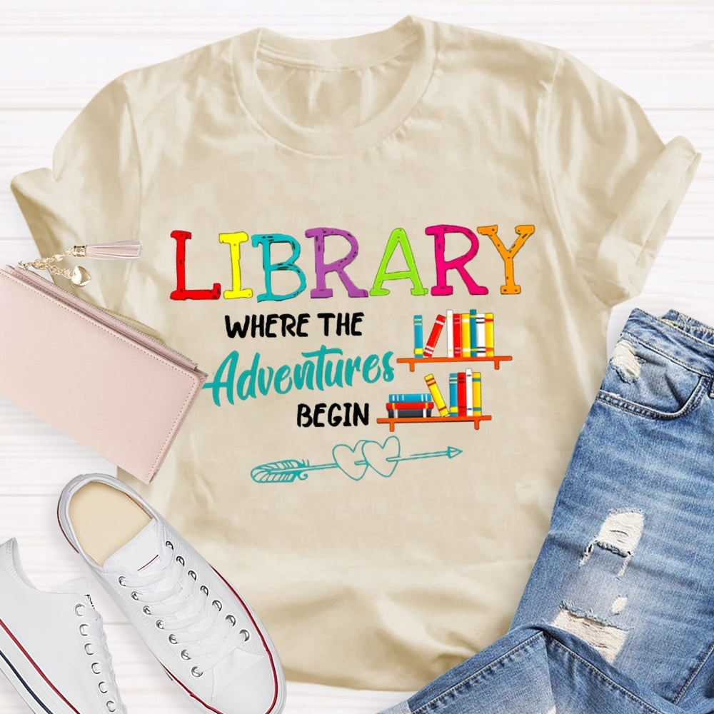 Library Where The Adventures Begin Coloring Book T-shirt