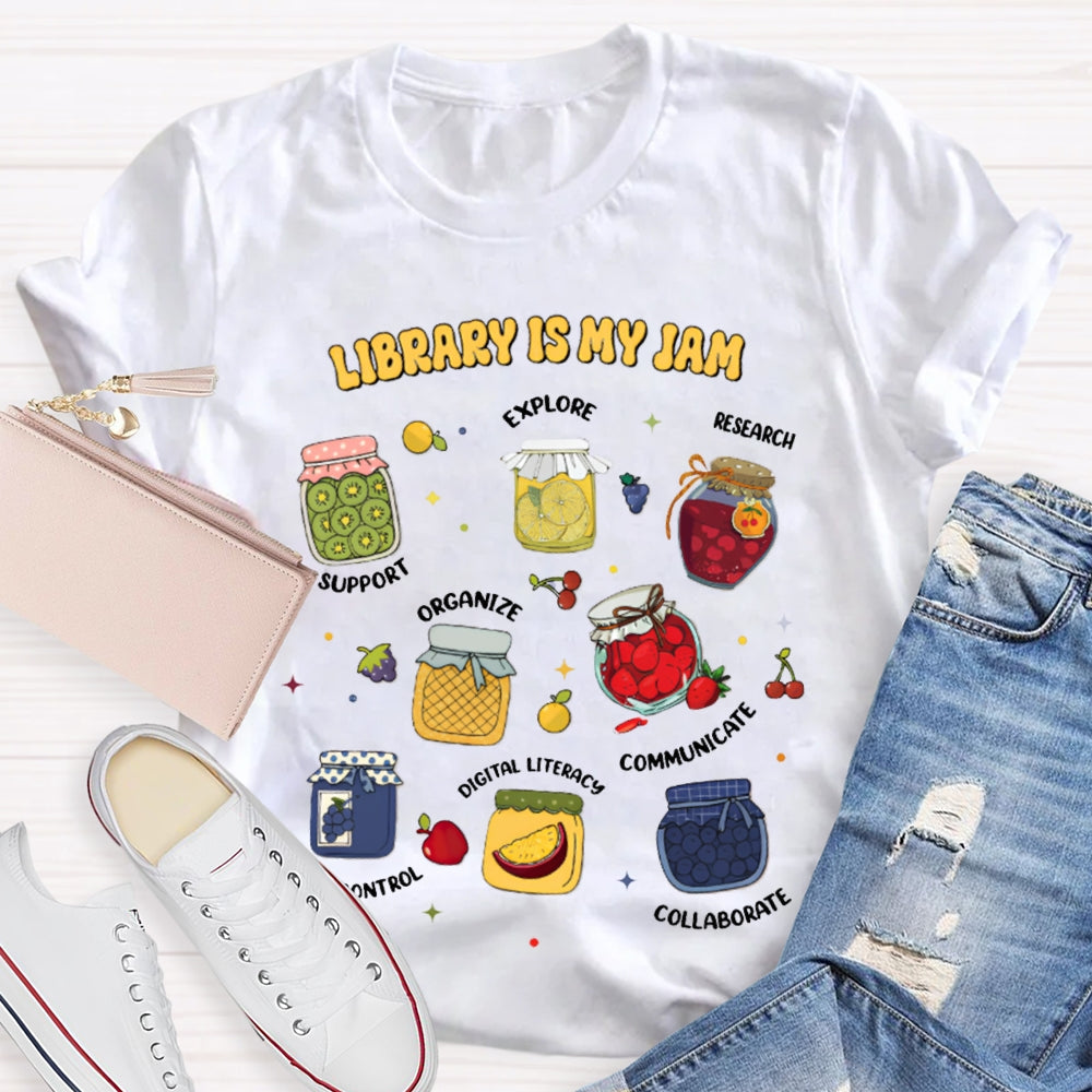 Library Is My Jom Support Explore Research Organize T-shirt