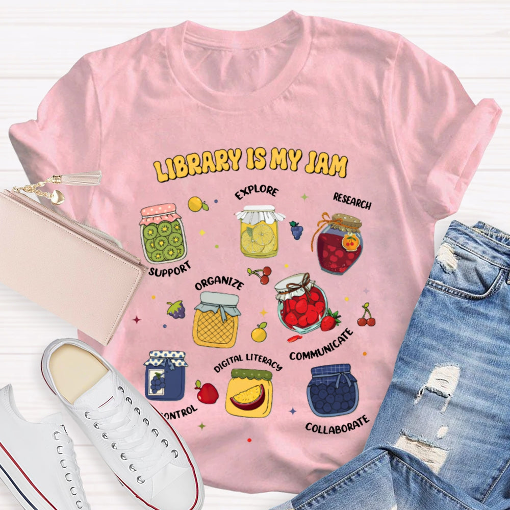 Library Is My Jom Support Explore Research Organize T-shirt
