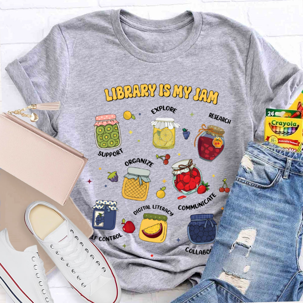 Library Is My Jom Support Explore Research Organize T-shirt