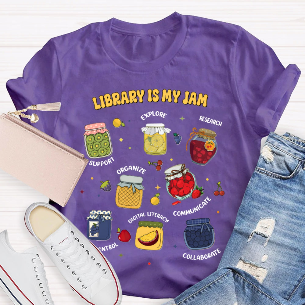 Library Is My Jom Support Explore Research Organize T-shirt
