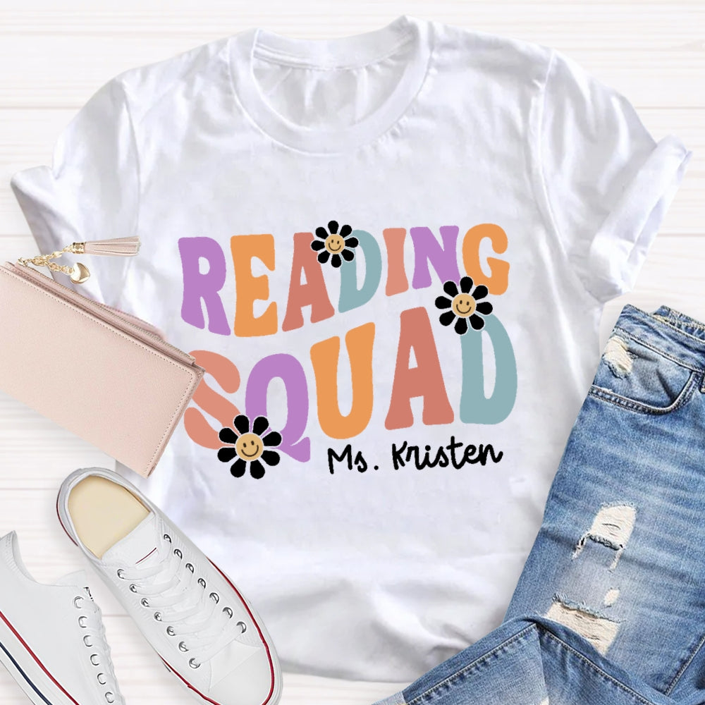 Personalized Name Reading Squad Flowers T-shirt