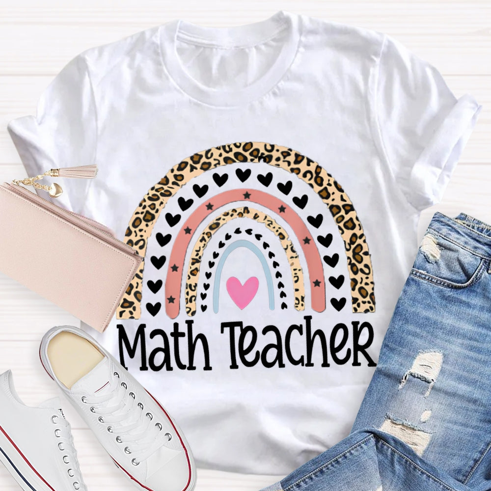 Math Teacher Small Hearts And Leopard Print T-shirt