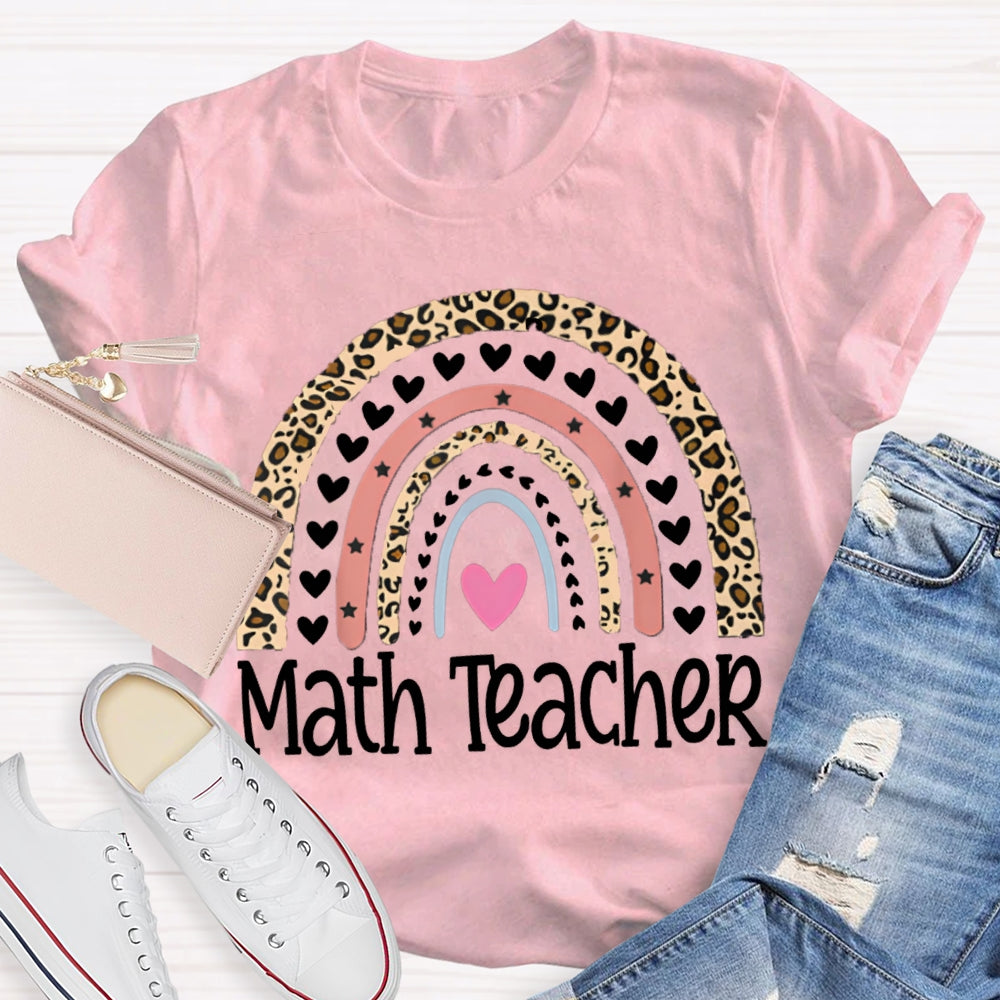 Math Teacher Small Hearts And Leopard Print T-shirt
