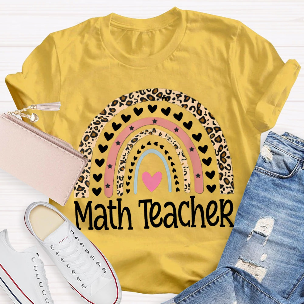 Math Teacher Small Hearts And Leopard Print T-shirt