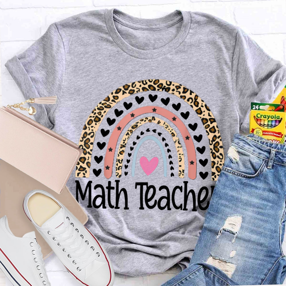 Math Teacher Small Hearts And Leopard Print T-shirt
