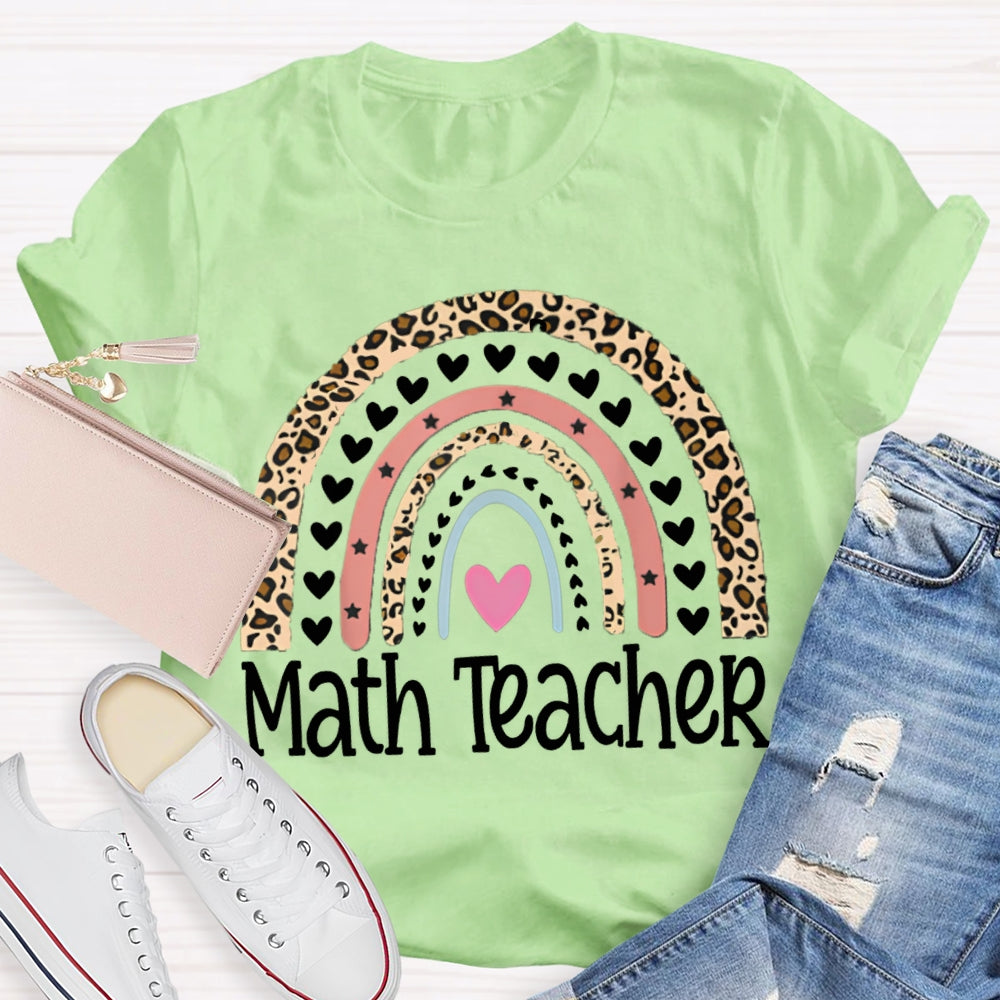 Math Teacher Small Hearts And Leopard Print T-shirt