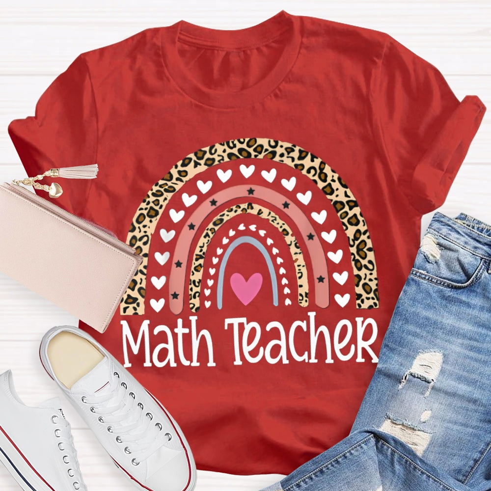 Math Teacher Small Hearts And Leopard Print T-shirt