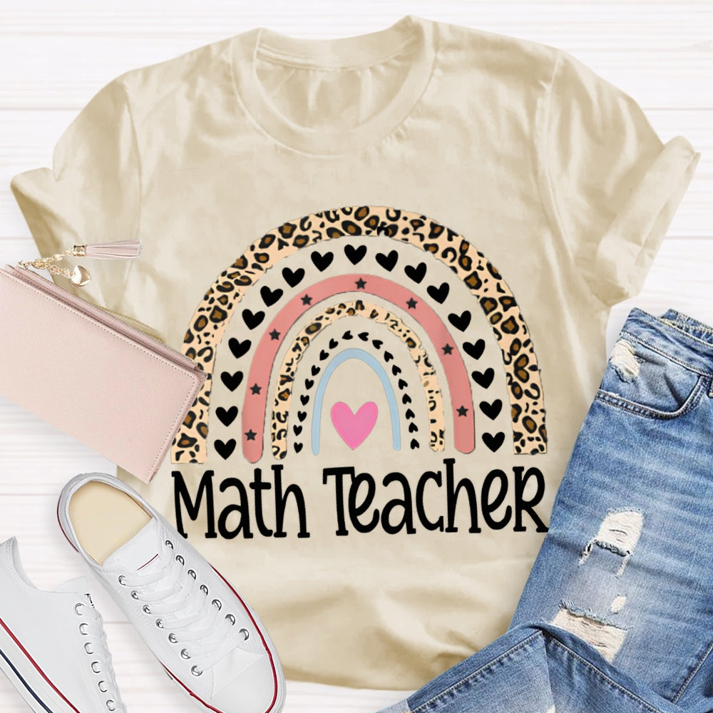 Math Teacher Small Hearts And Leopard Print T-shirt