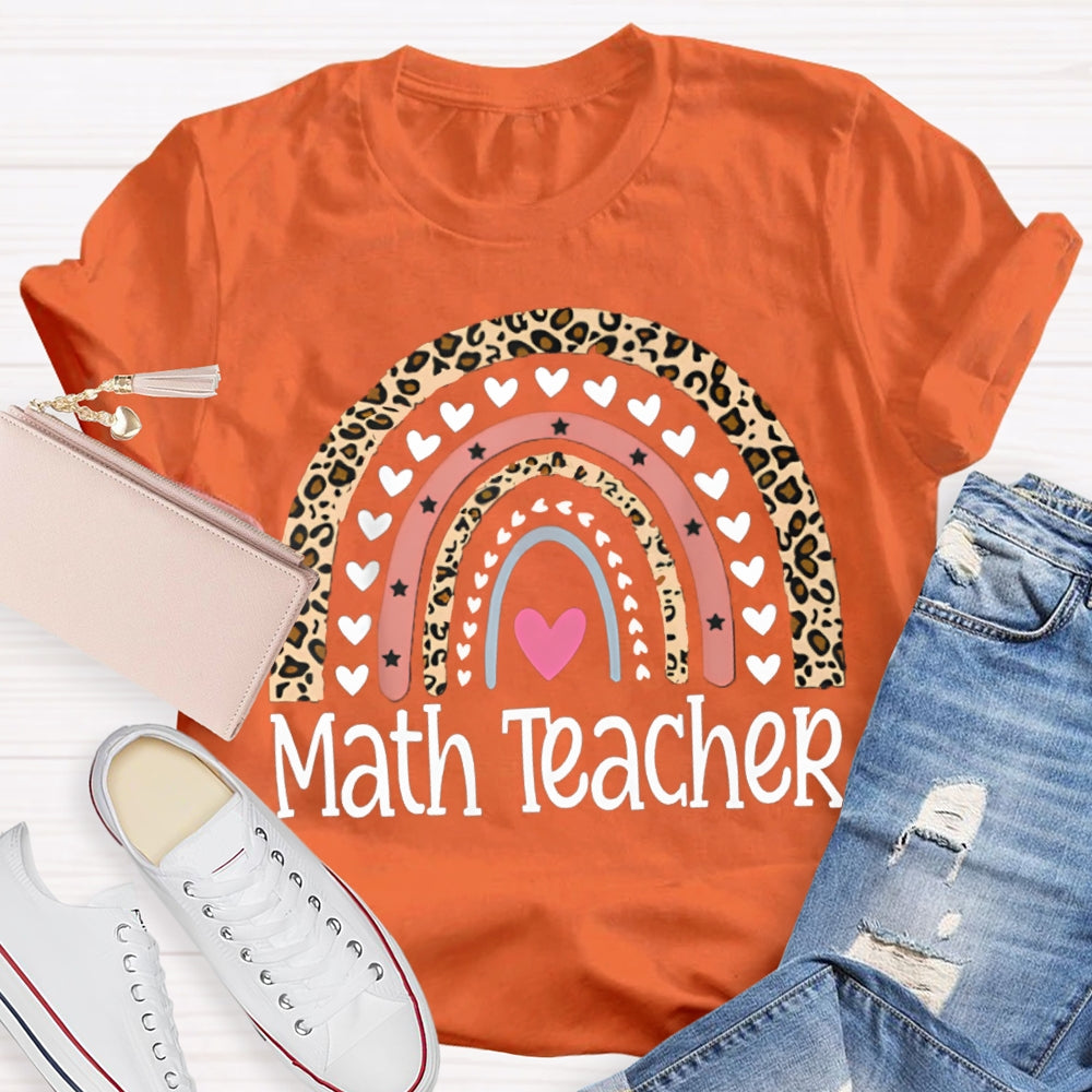 Math Teacher Small Hearts And Leopard Print T-shirt