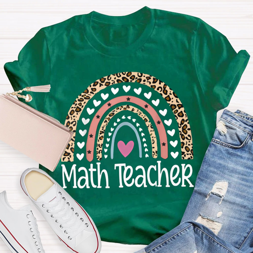 Math Teacher Small Hearts And Leopard Print T-shirt