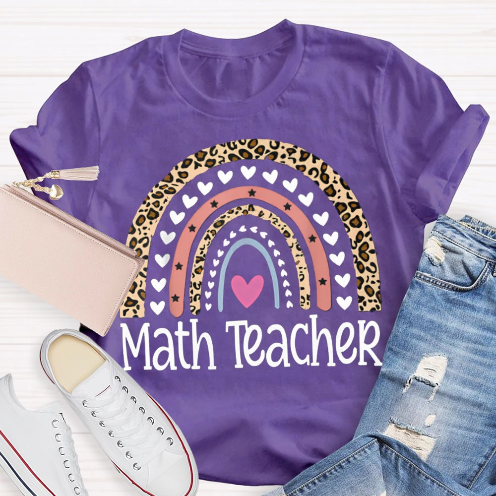 Math Teacher Small Hearts And Leopard Print T-shirt