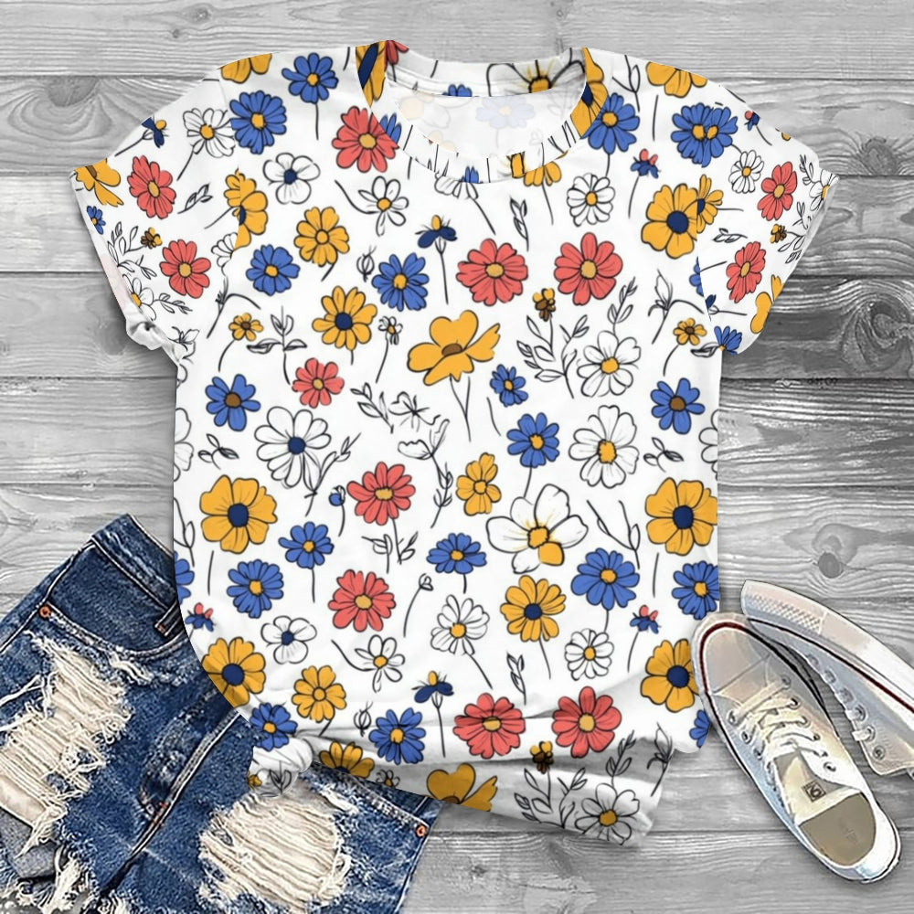 Fresh Floral Print Short-Sleeved T-Shirt