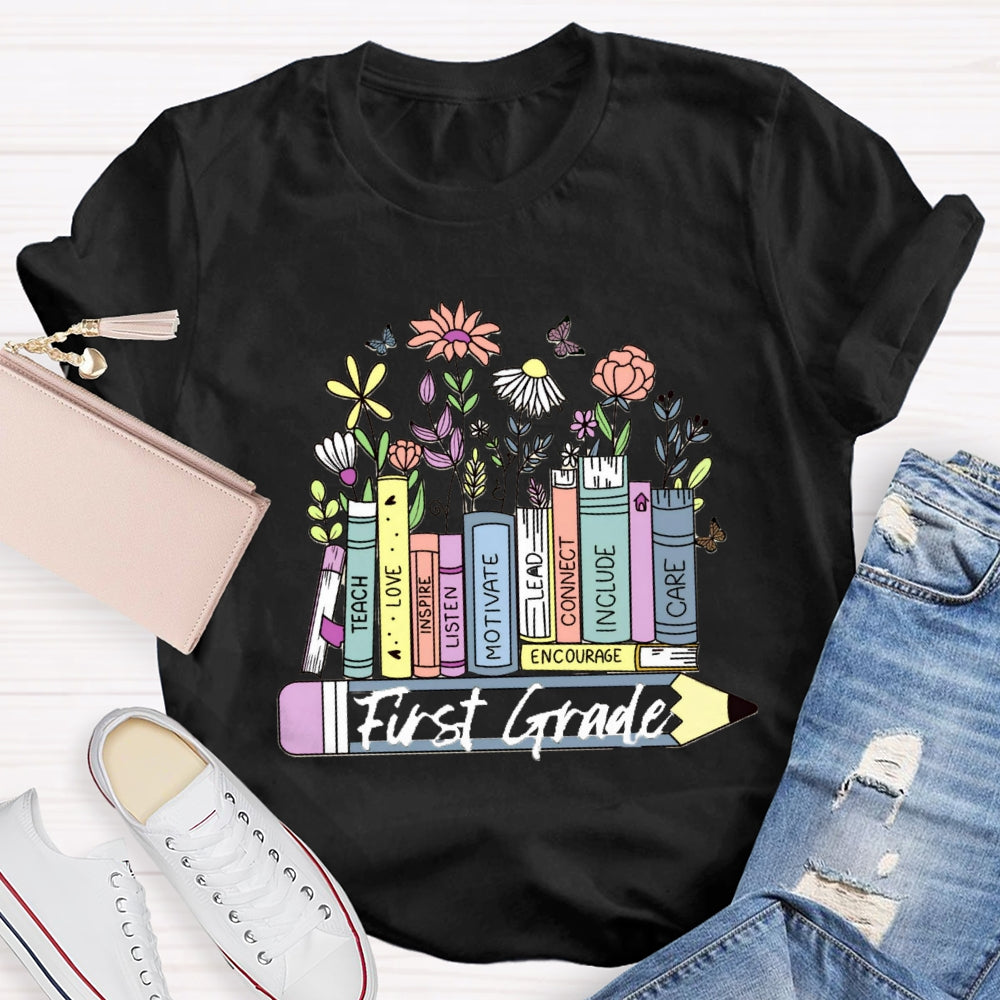 Personalized Grade Floral Pencil T-Shirt