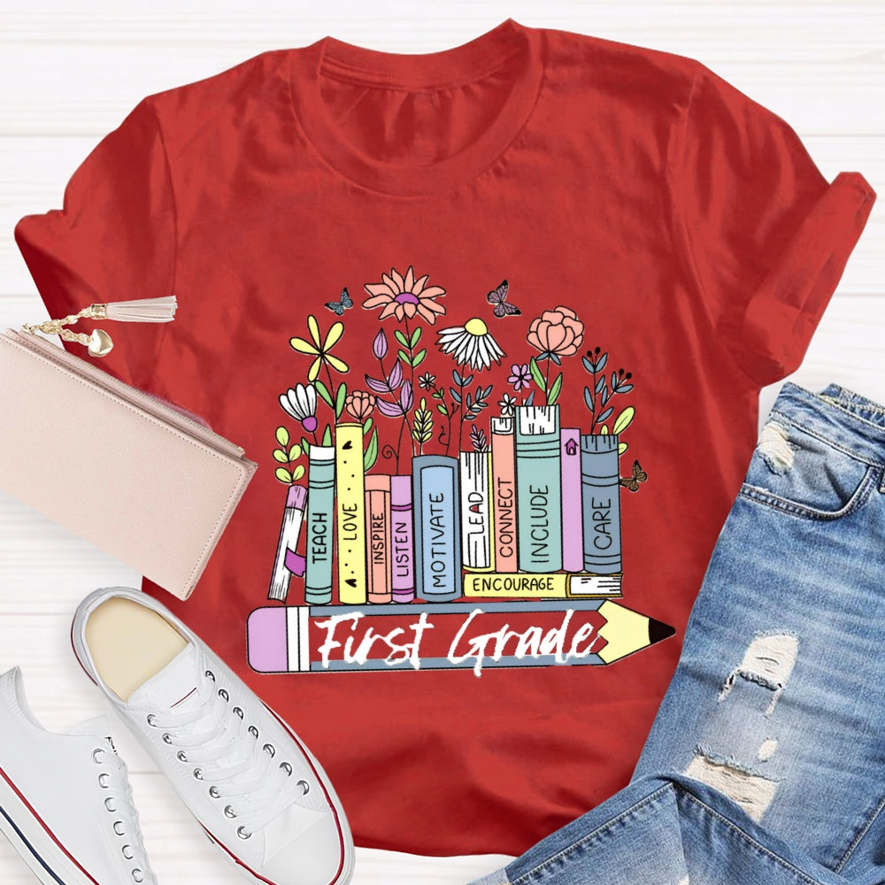 Personalized Grade Floral Pencil T-Shirt
