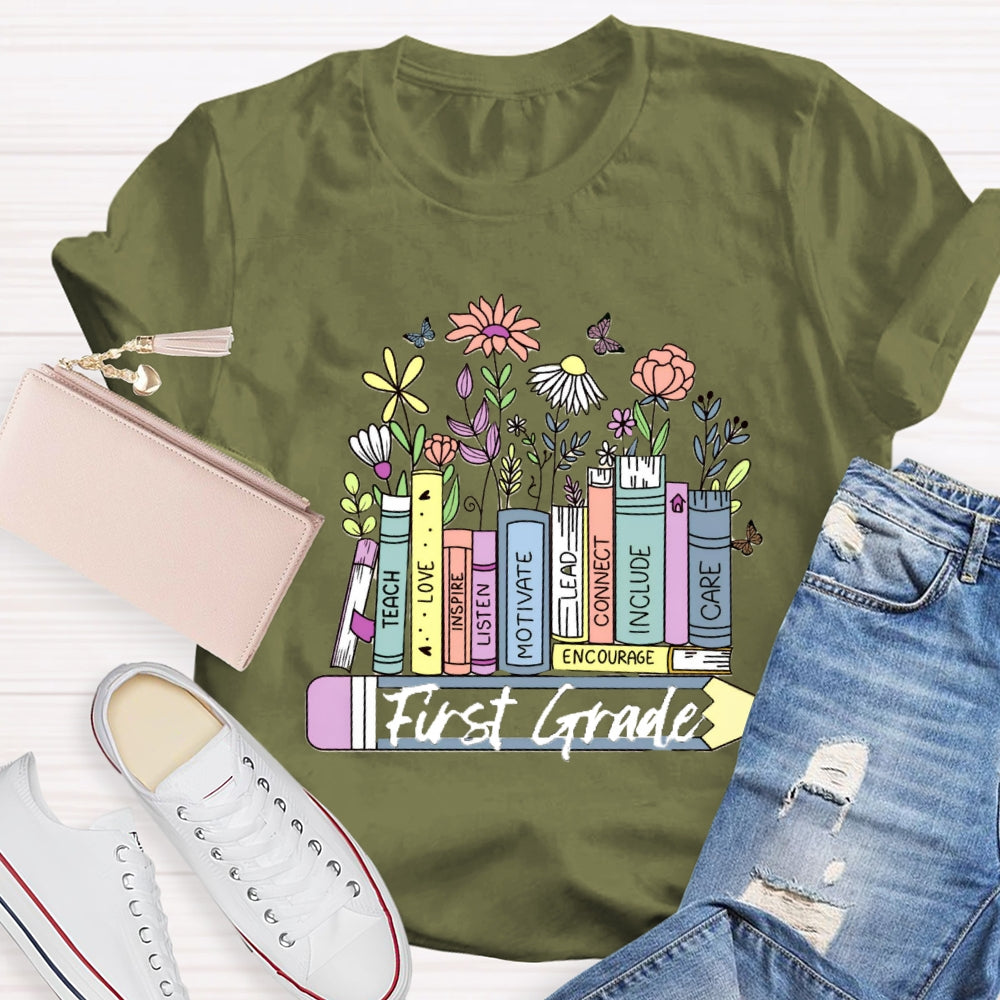 Personalized Grade Floral Pencil T-Shirt