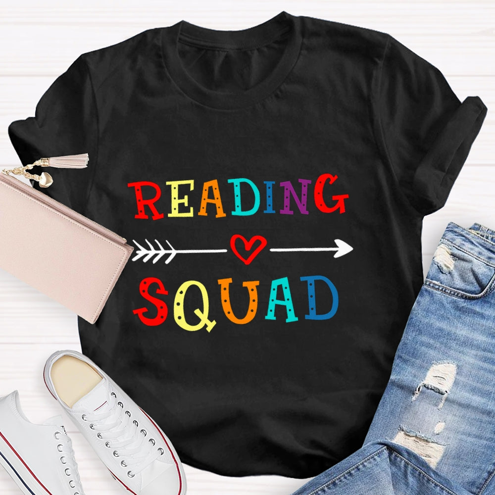 Reading Squad Colorful Letter Red Heart T-Shirt